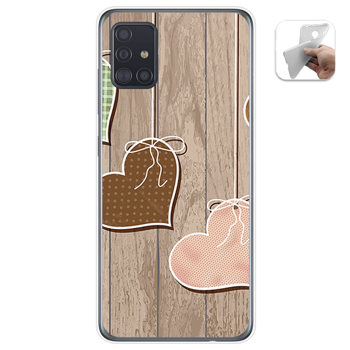 Tumundosmartphone Funda Gel TPU Personalizada Samsung Galaxy A51 5G Diseño Corazones Madera