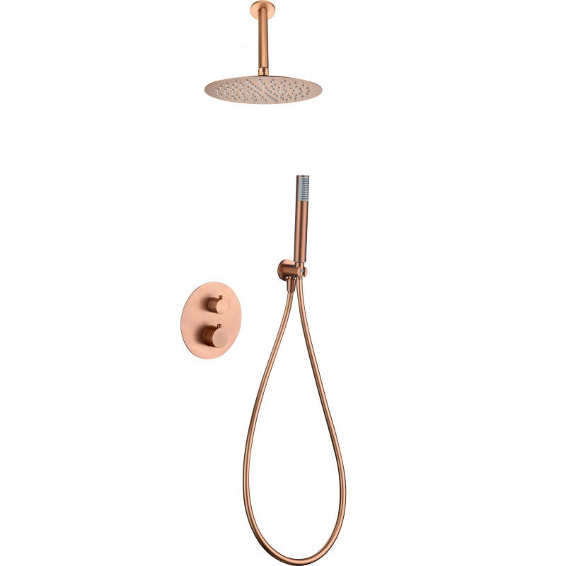 Imex Piamonte GTP059/ORC conjunto de ducha termostático empotrado con rociador a techo acabado oro rosa cepillado
