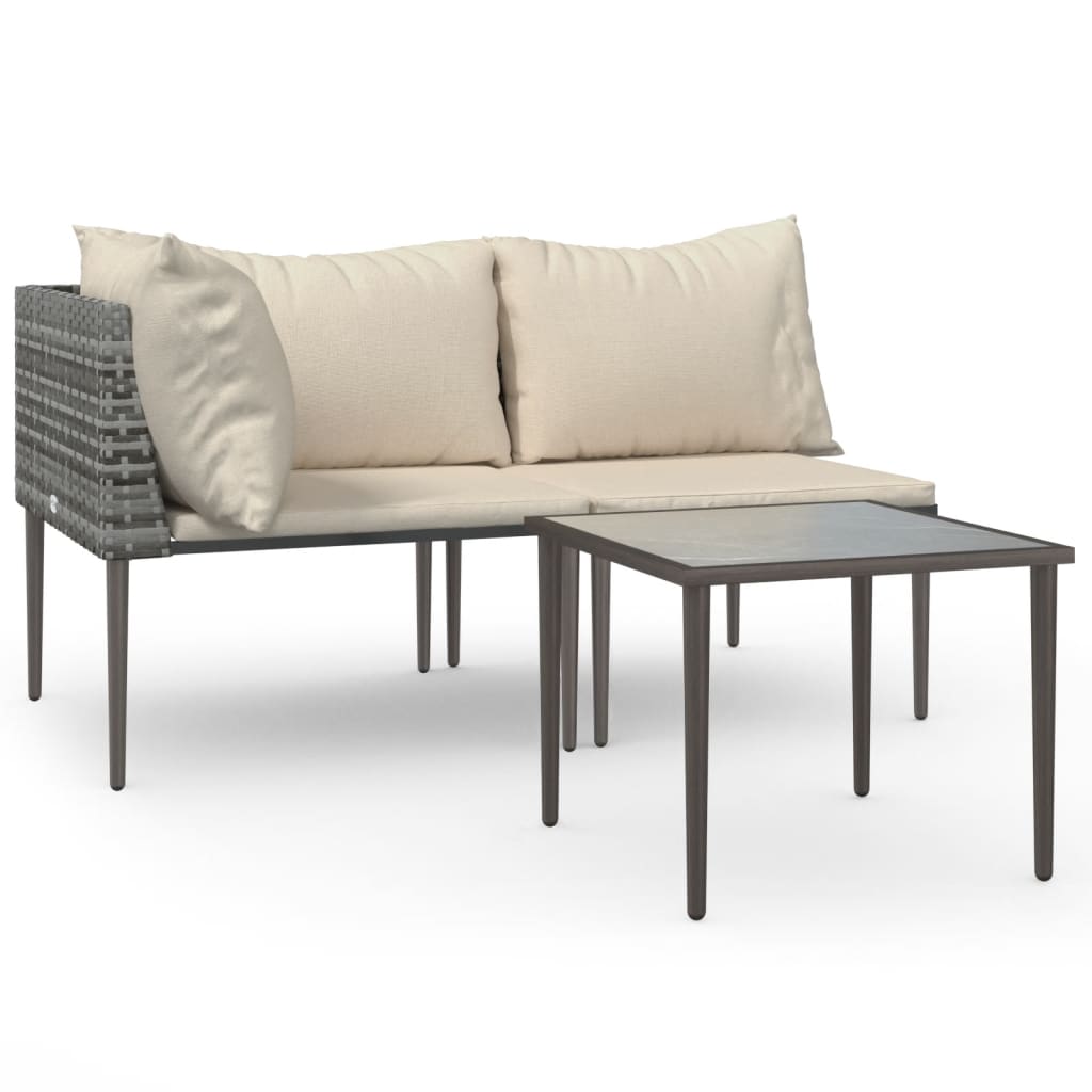 vidaXL Set de muebles de jardín 3 pzas y cojines ratán sintético gris