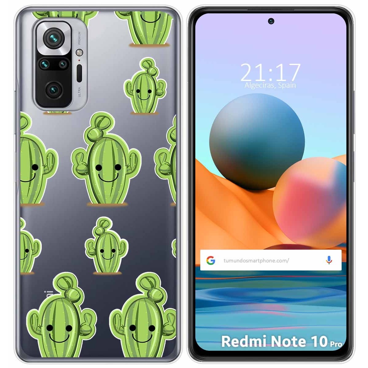 Tumundosmartphone Funda Gel Transparente para Xiaomi Redmi Note 10 Pro diseño Cactus Dibujos
