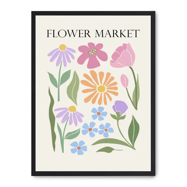 Cuadro flower market iv 30x40cm, Póster impreso en papel de primera calidad de 180gr, montado sobre marco de madera MDF acabado en negro., Arte - Pinturas