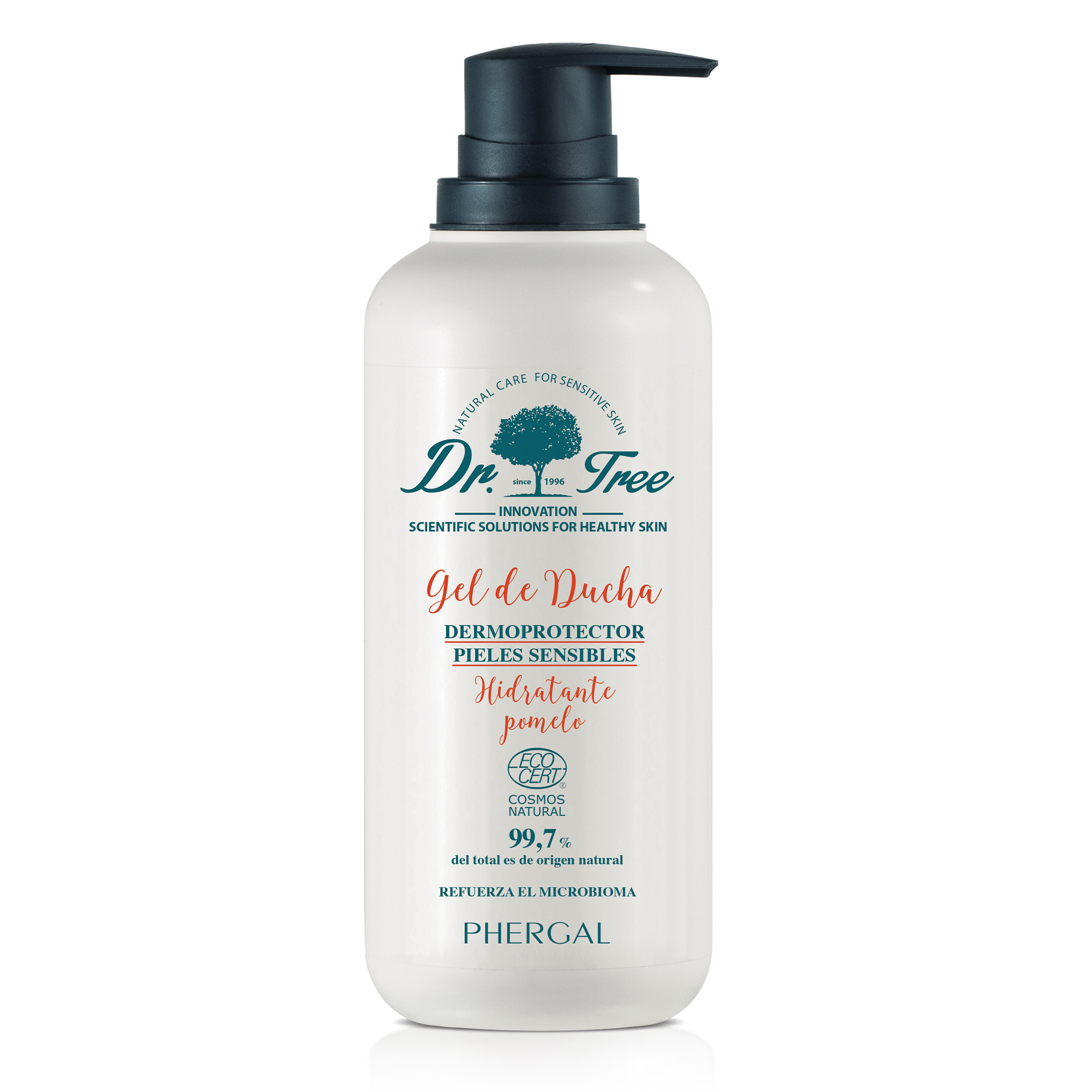Dr. Tree Gel de Ducha Dermoprotector Hidratante | Aroma Pomelo | Especial Pieles Sensibles o Tendencia Atópica | Fortalece el Microbioma | Formulado con un 99.7% Ingredientes Naturales | 500 ml