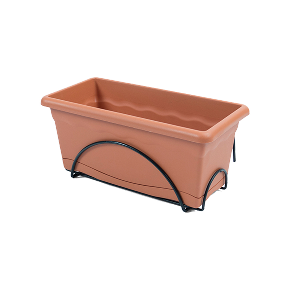 Plastiken Jardinera con Plato Integrado y Soporte Metálico 50x20cm Terracota para Muebles de Exterior