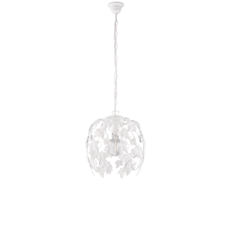 Edera - Lámpara de araña de hierro lacado en blanco con decoración. Efecto shabby chic y pedrería de cristal 1 luz X 97 - Ø30 - BL50-1-BCO - Belight