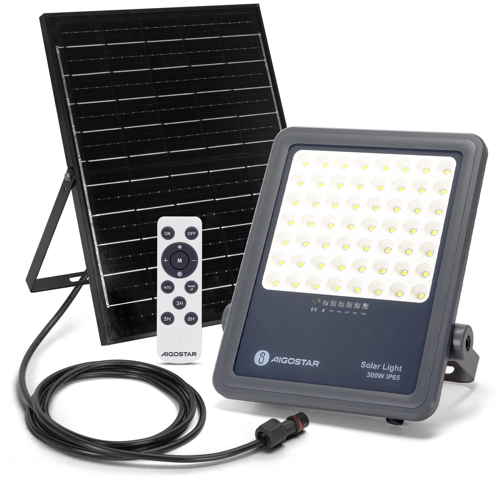 Foco Proyector LED Solar Aigostar con Control Remoto 50W 500LM Luz Blanca Fría 6500K
