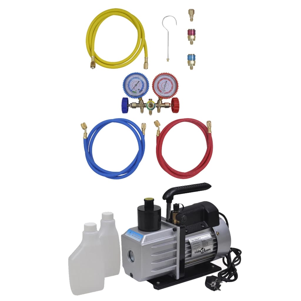 vidaXL Bomba de Vacío Set de Manómetros 2 Vías para Aire Acondicionado Garaje Dimensiones 50 l / min, 100 l / min