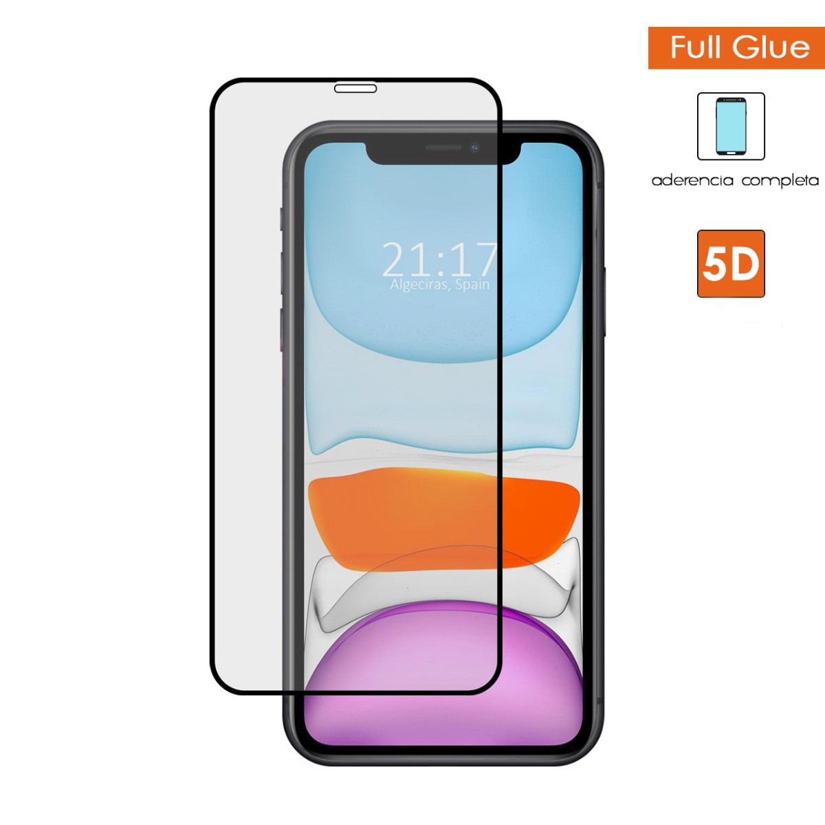 Tumundosmartphone Protector Cristal Templado Completo 5D Full Glue Negro para Iphone 11 (6.1) Vidrio