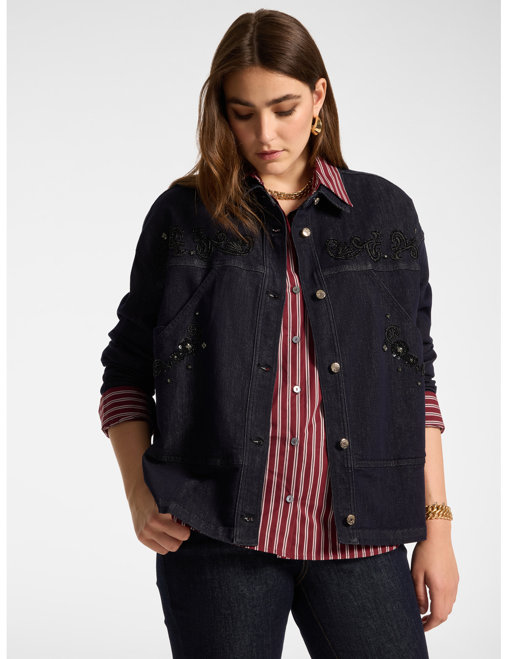 Elena Mirò - Chaqueta desestructurada en denim bordada