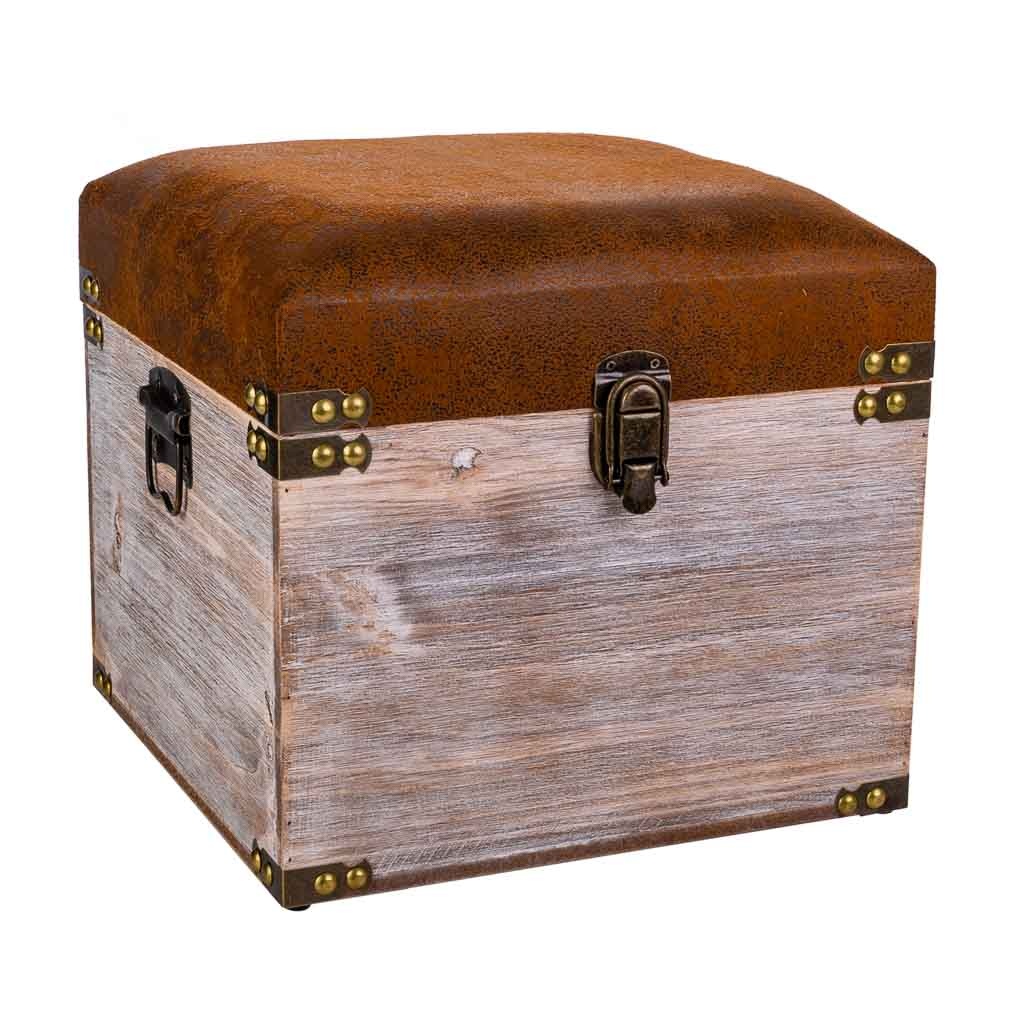 WANDERLUST DECO Taburete Cajón de madera y polipiel marrón 30x30x28h cm