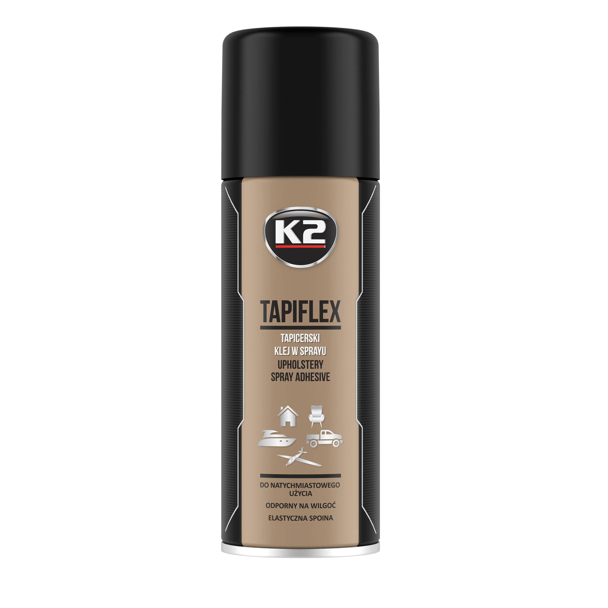 K2 TAPIFLEX Adhesivo en Spray para Tapicería – Pegamento Fuerte, Flexible y Resistente a la Humedad – Ideal para Tejidos, Goma Espuma, Vinilo y Más 400 ml
