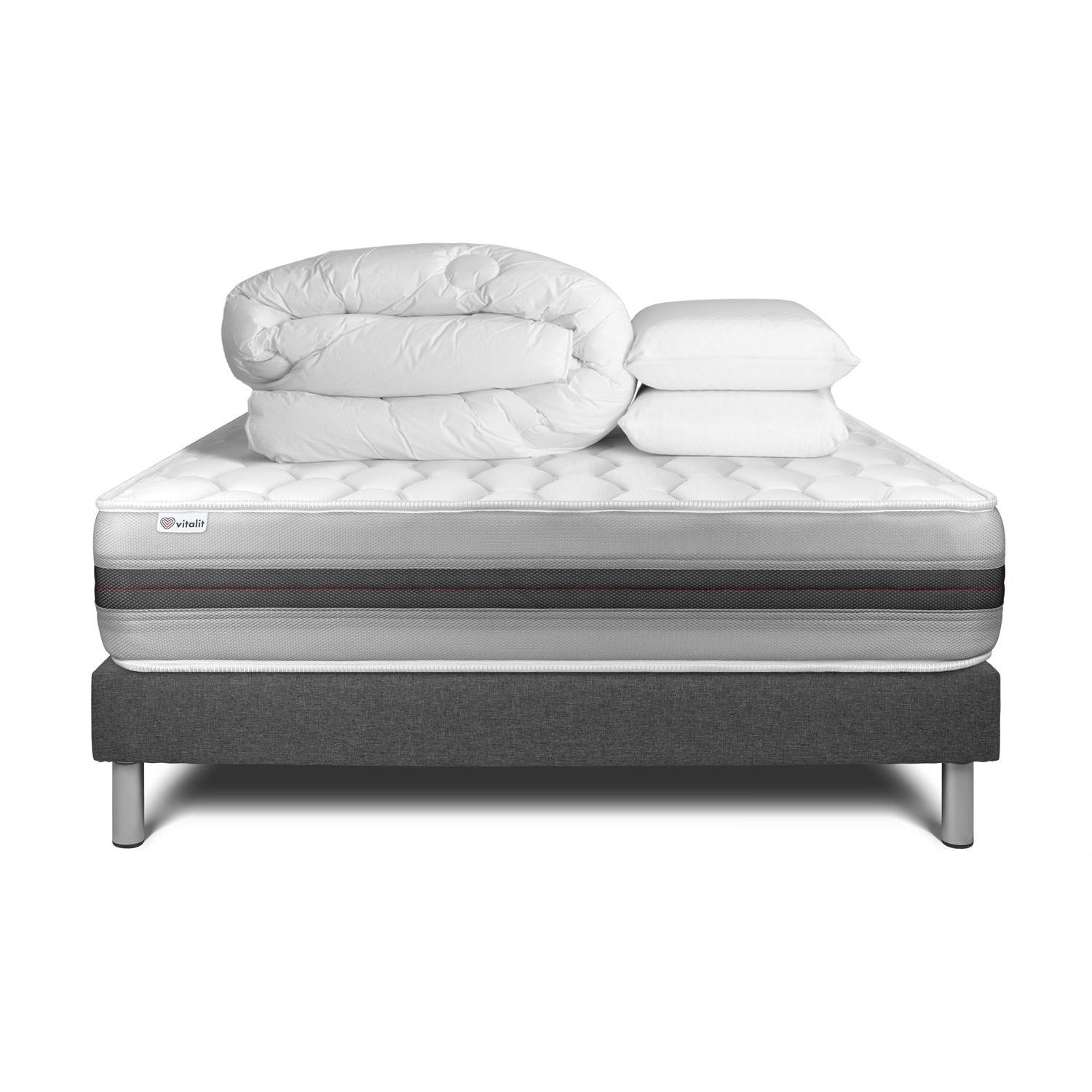 Pack cama completa - Colchón 180x200cm + Somier con láminas (en kit) + 2 almohadas + Edredón - Vitalspring Recover