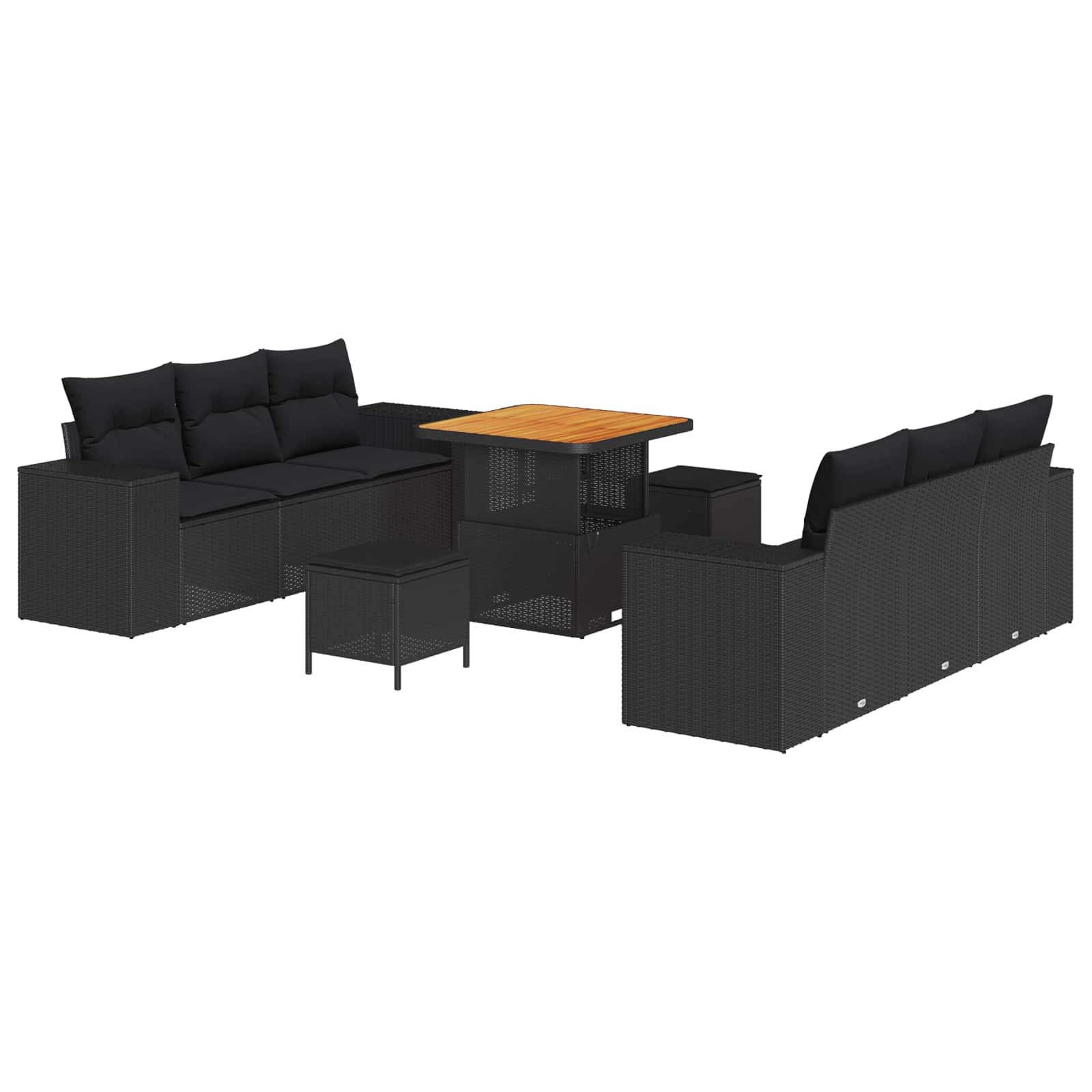 Conjunto de sofá de jardín con cojín Negro 221 x 204 x 85 cm