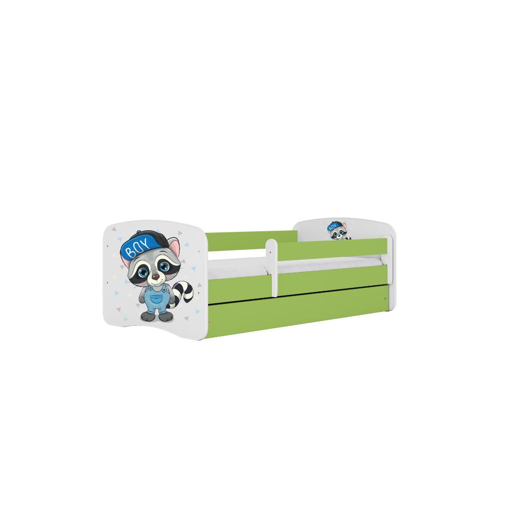 Cama 180 x 80 cm Kocot Kids com gaveta e colchão BabyDreams Raccoon Green