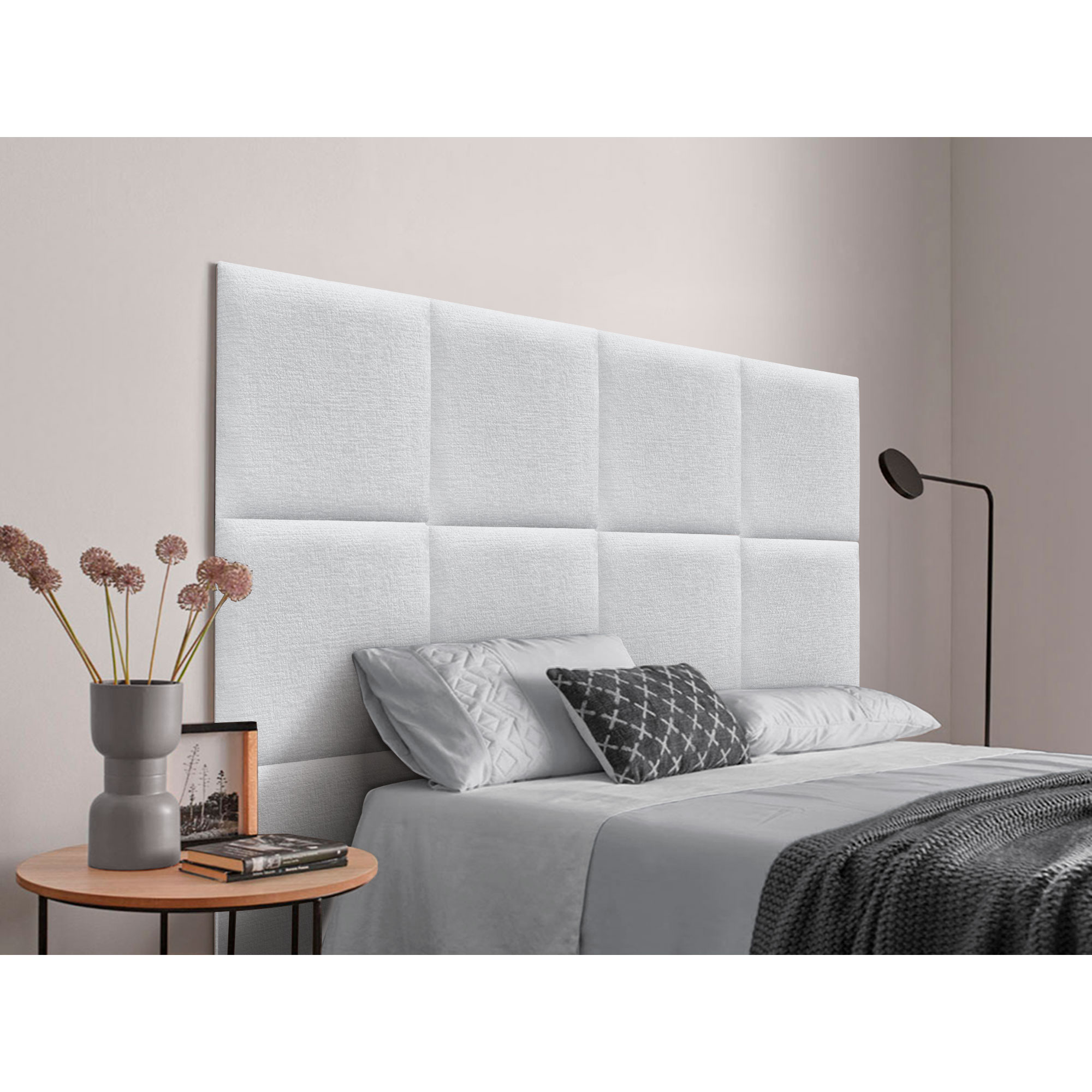 DHOME Cabecero Tapizado Compuesto de Paneles Autoadhesivos Intercambiables de Lana Ecológica Premium Cama Lujo