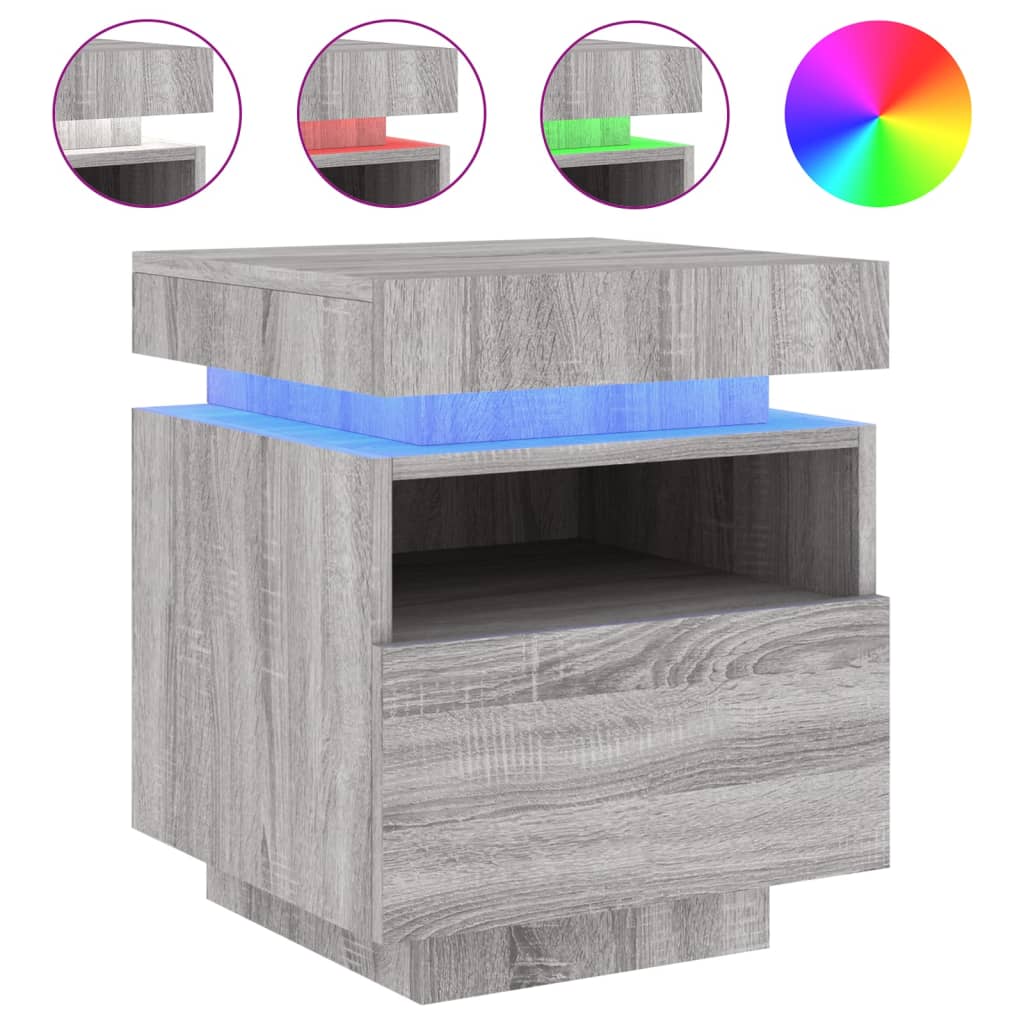 Vidaxl Mesita de Noche con Luces LED 40x39x48,5 Cm Blanco, Negro, Roble Sonoma y Más