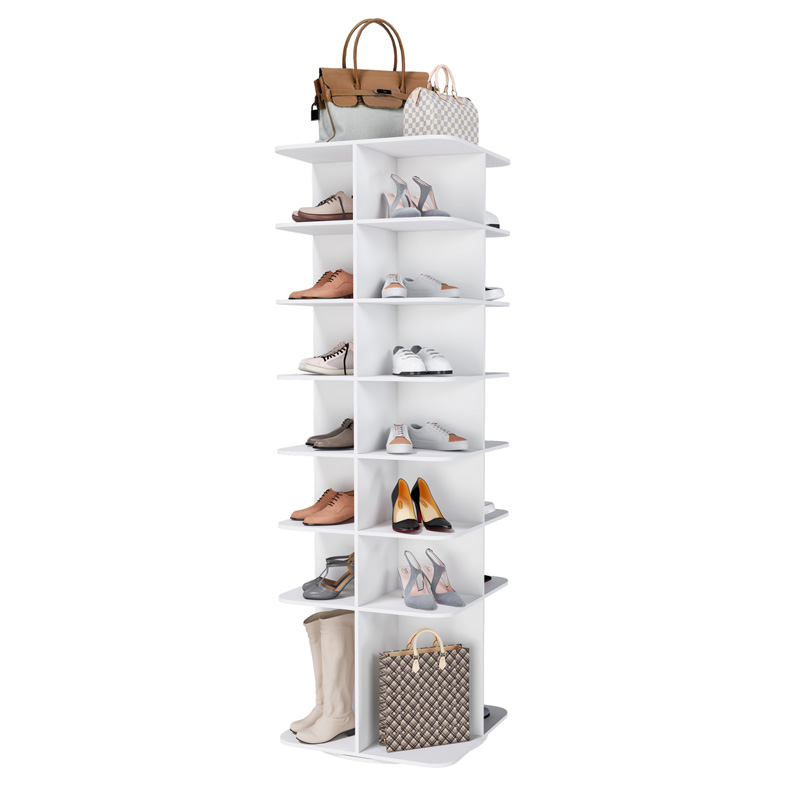 Tour à chaussures blanche pivotante à 360 degrés avec sept niveaux de rangement
