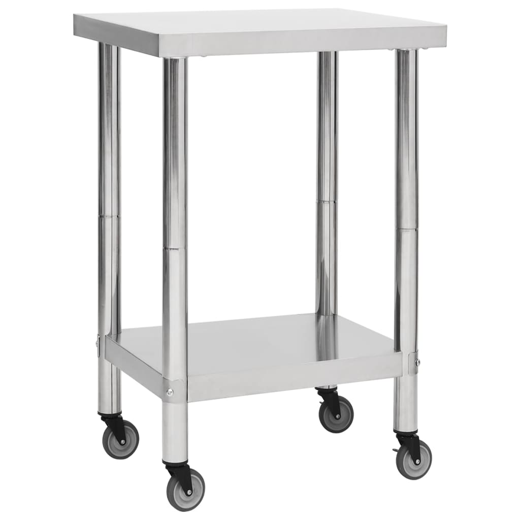 vidaXL Mesa de Trabajo para Cocina con Ruedas Acero Inox Comida Dimensiones 60 x 30 x 85 cm,  80 x 30 x 85 cm,  100 x 30 x 85 cm y mas