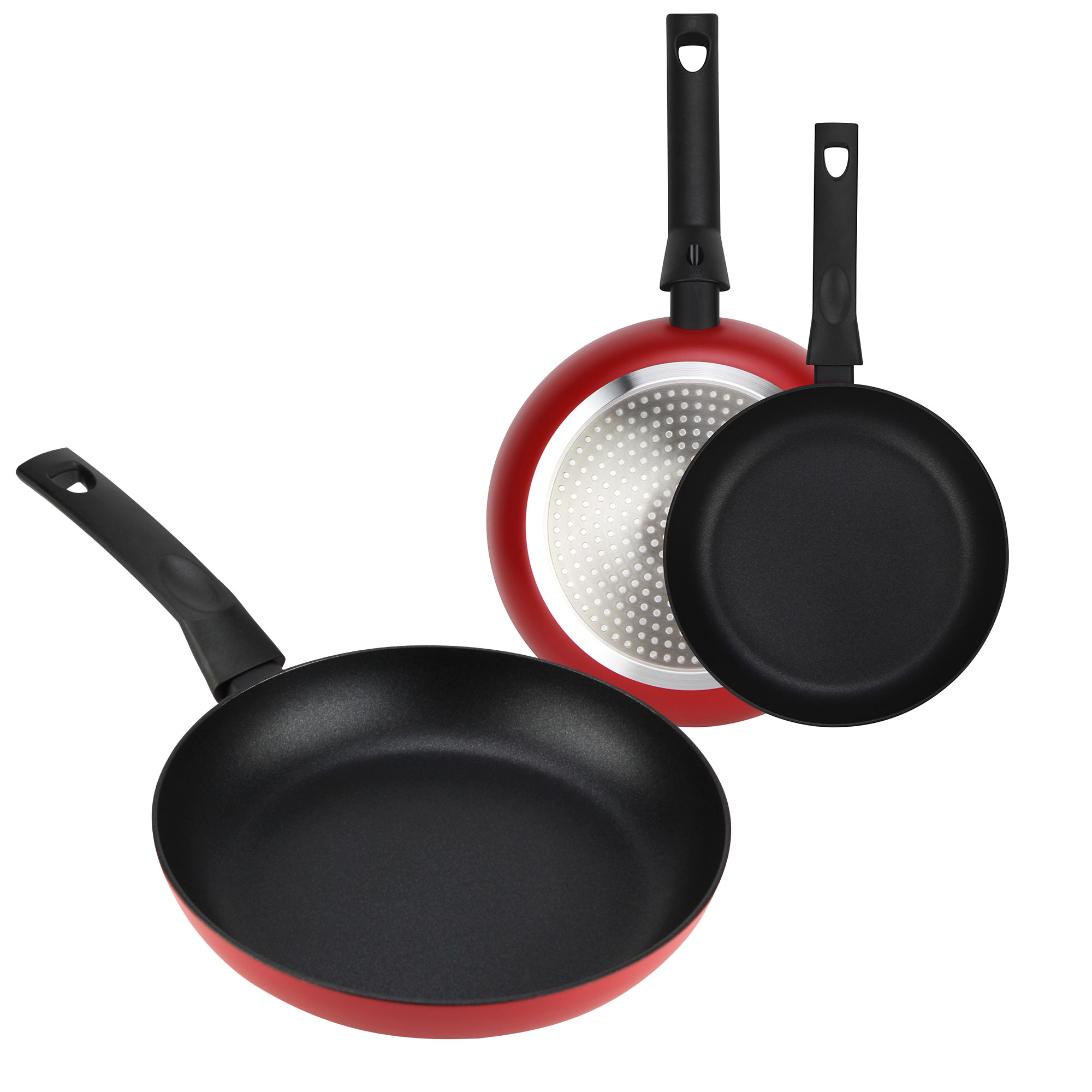 FAGOR Nela Rouge Set Juego Sartenes 20-24-28 cm Inducción Aluminio Extragrueso Antiadherente Ecológico sin PFOA, , Rojo