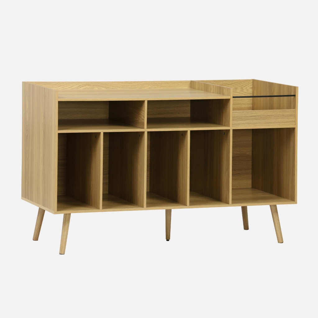 sweeek - Mueble de vinilos XL estilo escandinavo, 130cm , Dune , 130x50x80