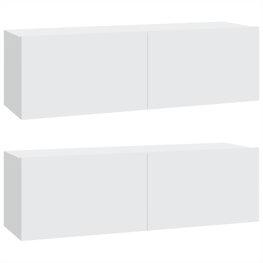 vidaXL Muebles TV de pared 2 uds madera ingeniería blanco 100x30x30 cm