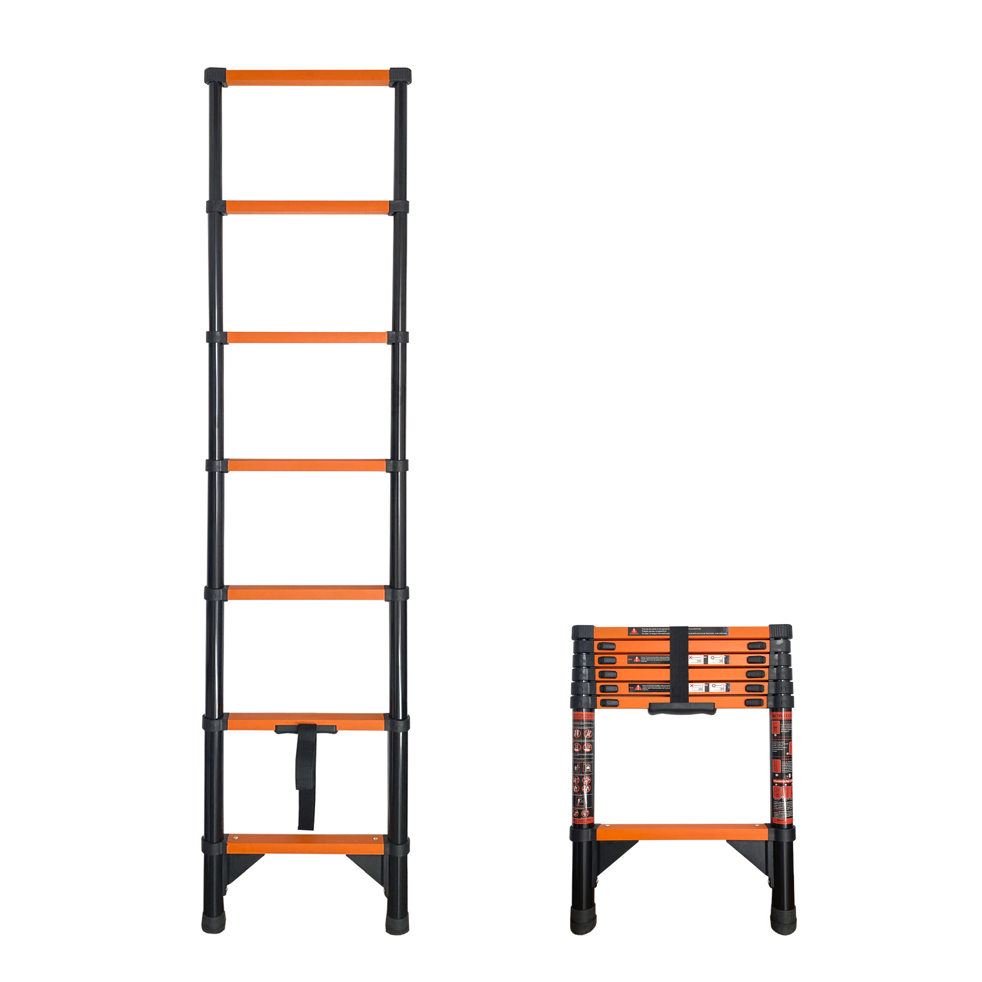 Escalera Telescópica Acero al Carbono Nyana Tools – Extensible de 2m a 4_4m – Pies Antideslizantes y Sistema de Seguridad – Certificación EN 131 - Más Estable y Segura que Aluminio – Escalera Multiusos
