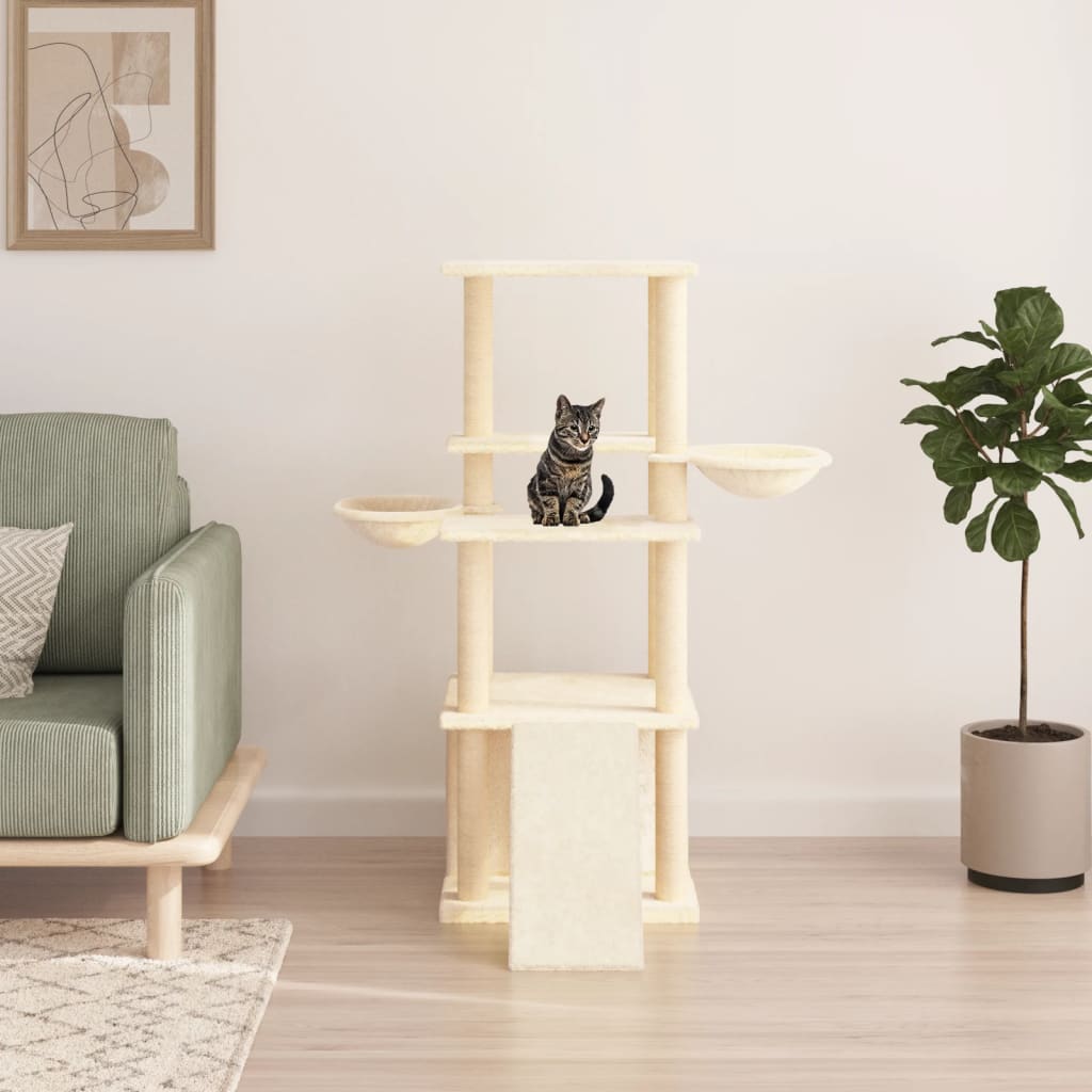 vidaXL Rascador para Gatos con Postes Árbol Torre de Escalada Sisal Color Crema,  Gris claro,  Gris oscuro y mas