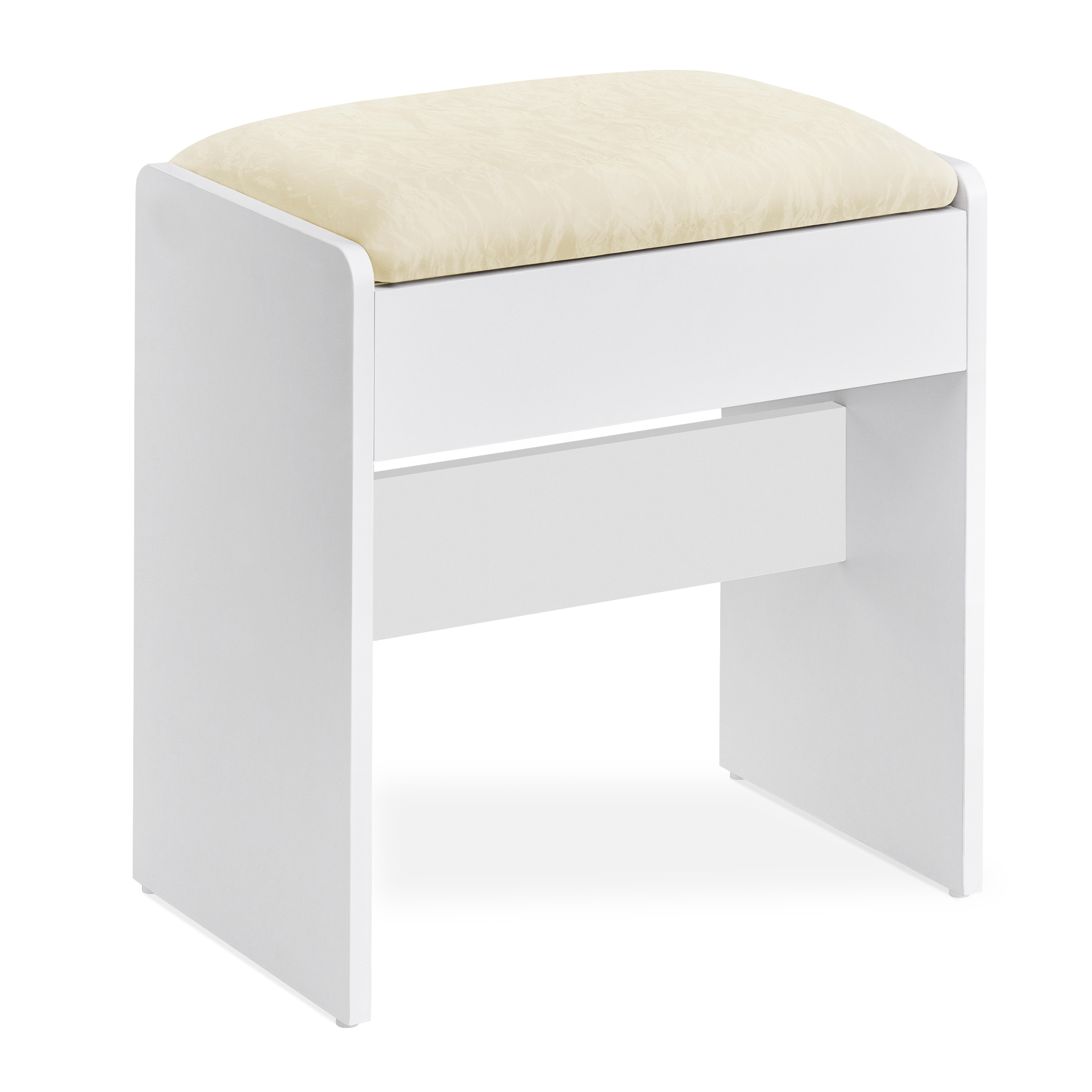 VASAGLE Taburete de Tocador, Taburete de Maquillaje Tapizado, Taburete de Terciopelo, Reposapiés con Almohadilla Antideslizante, para Vestidor, Dormitorio, Entrada, Blanco Mate y Rosa Jalea/Blanco y Crema