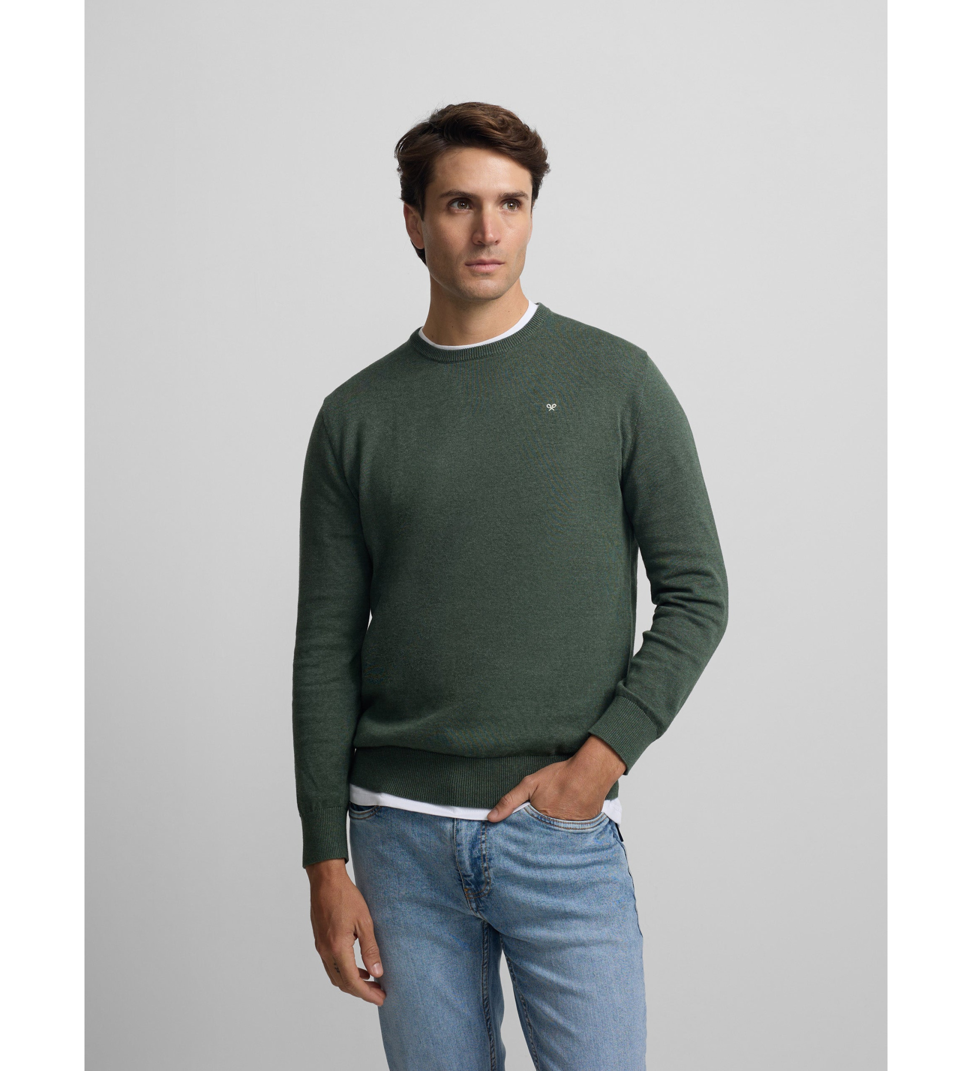 Silbon | Hombre | Jersey liso cuello caja verde