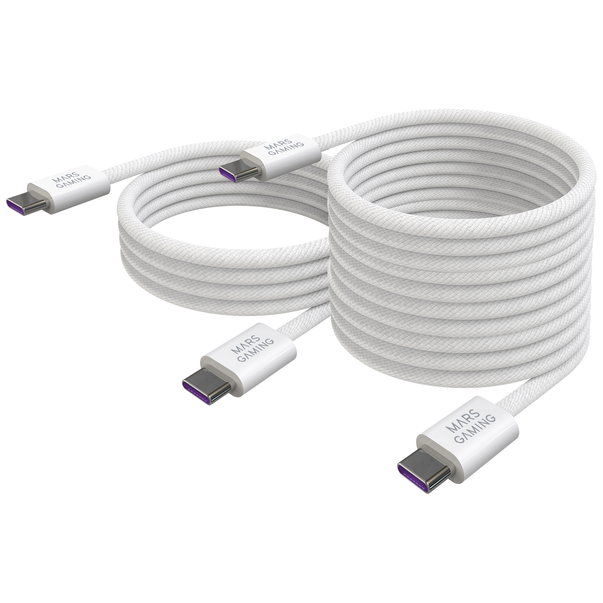 Mars Gaming MCA-100X2, Pack 2 Cables USB-C Magnéticos 100W, PD 3.0 y Chip E-Marker, QC 2.0, AFC, PPS, SCP y FCP, Adaptador USB-A Incluido, Trenzado Nylon Reforzado, 480 Mbps, Pack Cables USB Negros o Blancos