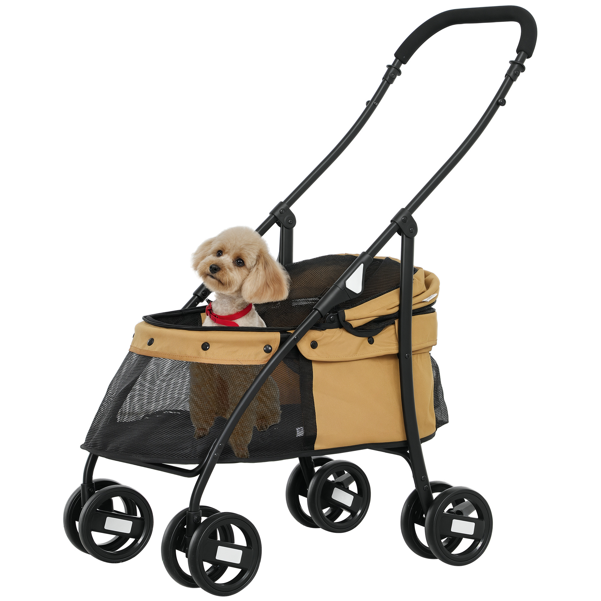 PawHut Cochecito para Mascotas Plegable Carrito para Perros y Gatos con Ventanas de Malla Cojín Lavable Correas de Seguridad Cubierta de Tela Oxford y Marco de Acero 82x47x97 cm