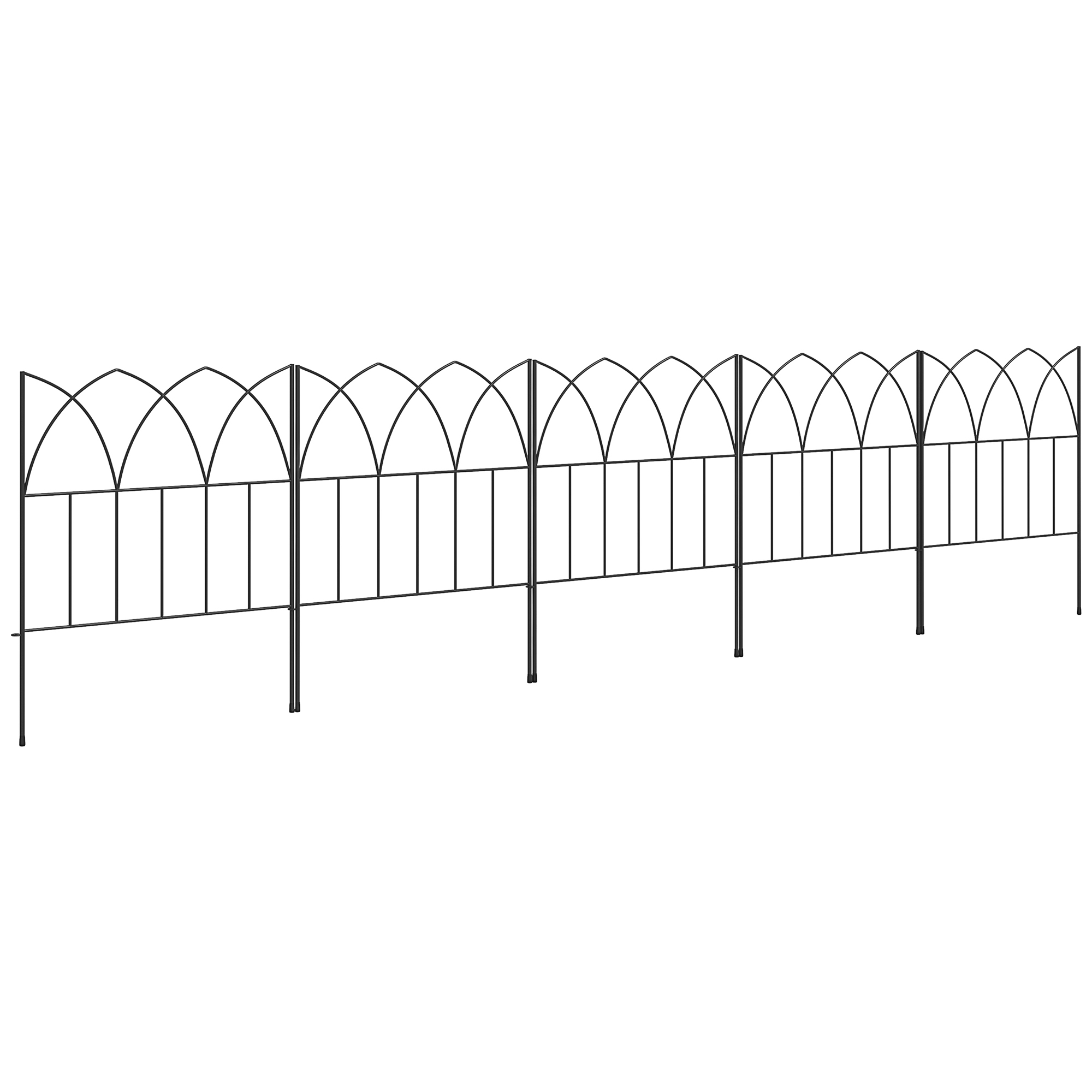 Outsunny Vallas de Jardín 205x45,5 cm Set de 5 Vallas Decorativas para Jardín de Metal Combinación Libre Barrera para Animales para Terraza Patio Césped Negro