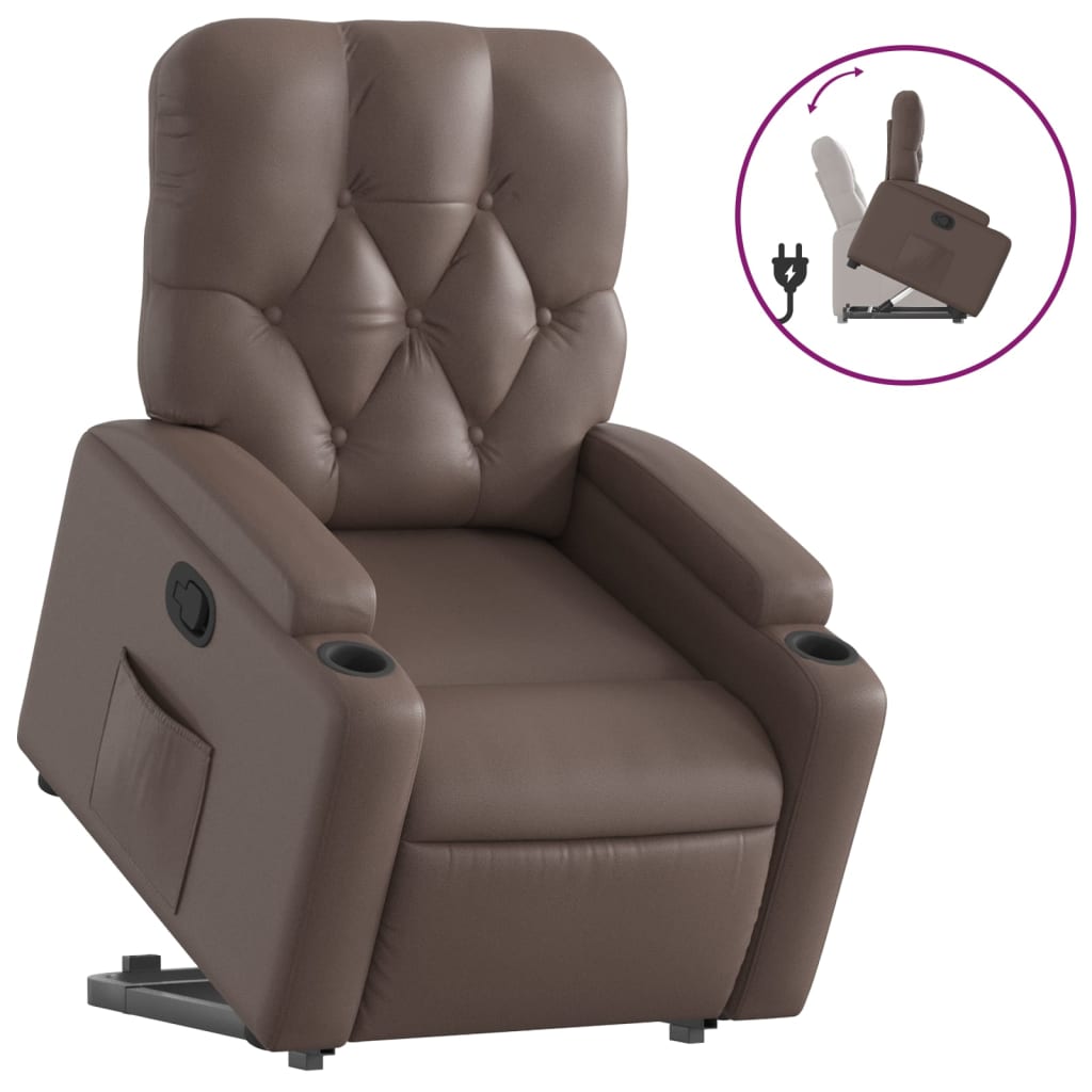 vidaXL Sillón reclinable elevable cuero sintético marrón
