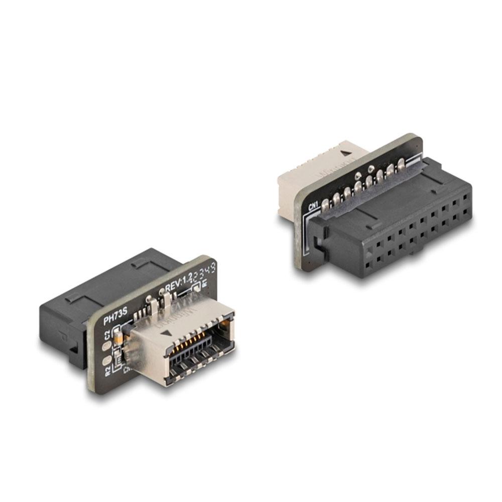 DeLOCK 67238 cambiador de género para cable 20-pin USB USB Type-E Negro, Acero inoxidable