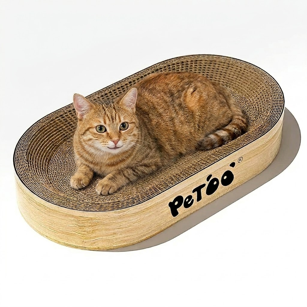 PETOO-Cama Rascador Ovalada para Gatos, Rascador de Cartón para gatos 60CM de Tamaño XXL