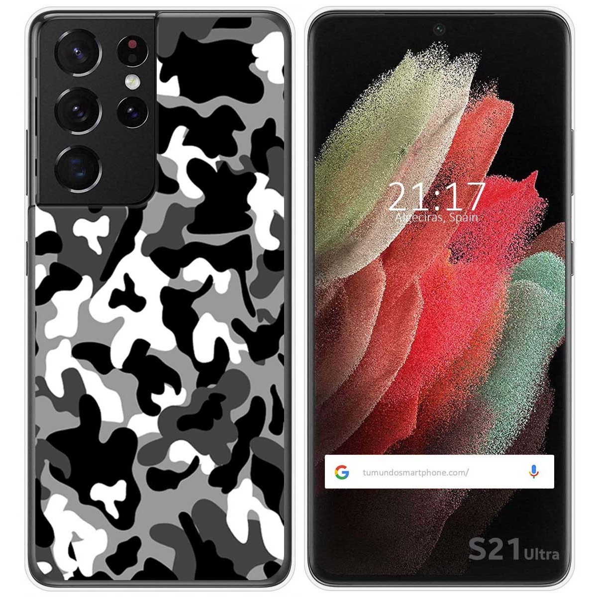 Tumundosmartphone Funda Gel Tpu para Samsung Galaxy S21 Ultra 5G diseño Snow Camuflaje Dibujos