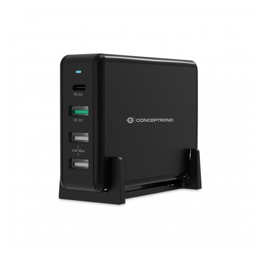 Conceptronic ozul01b desktop charger 65w 2xusb 5v/2.4a usb quick charge 3.0 usb-c pd 3.0