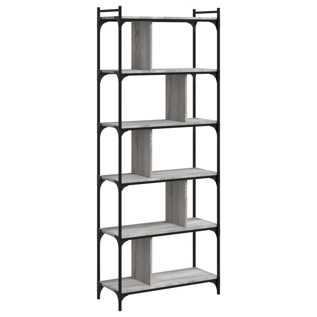 vidaXL Librería 6 estantes madera ingeniería gris Sonoma 76x32x192 cm