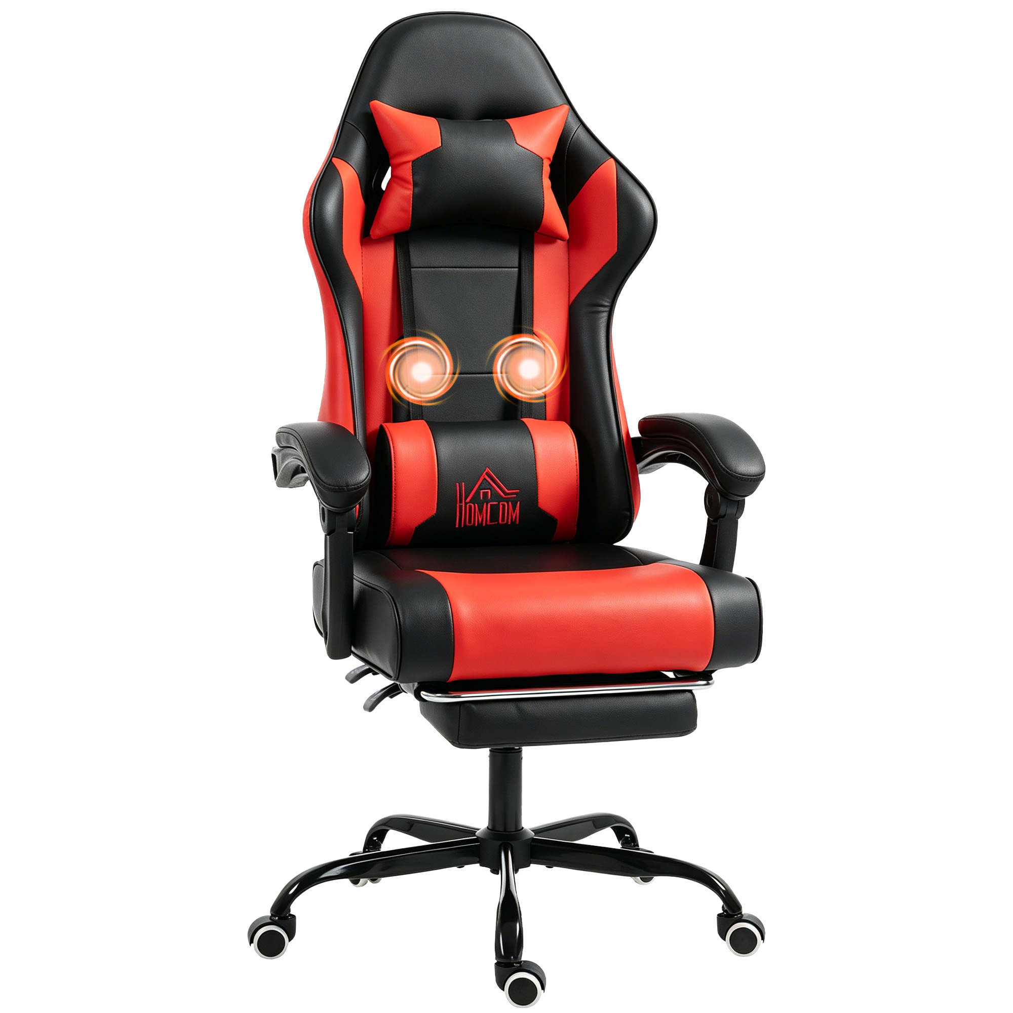 HOMCOM Silla Gaming Ergonómica, Silla Gamer con Lumbar Masaje Vibración, Reclinable 155°, Altura Ajustable, Reposacabezas y Reposapiés Retráctil, para Oficina, Estudio