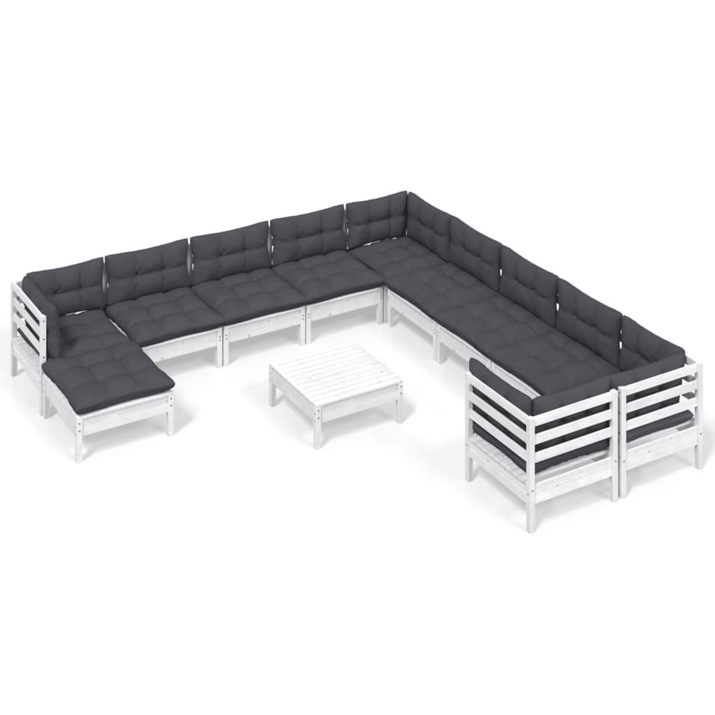 vidaXL Muebles de jardín 12 pzas con cojines blanco madera de pino
