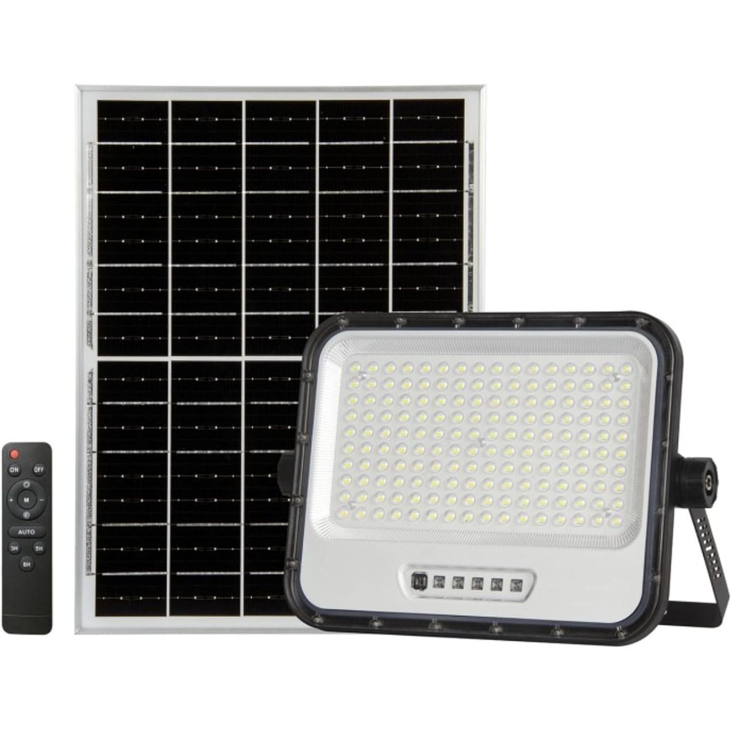 Jandei - Foco Proyector LED Solar 300W 160leds 1600Lm, Luz Blanca 6500K, IP65 Impermeable, Cable 4,6m. Con Mando y Panel Solar Separado
