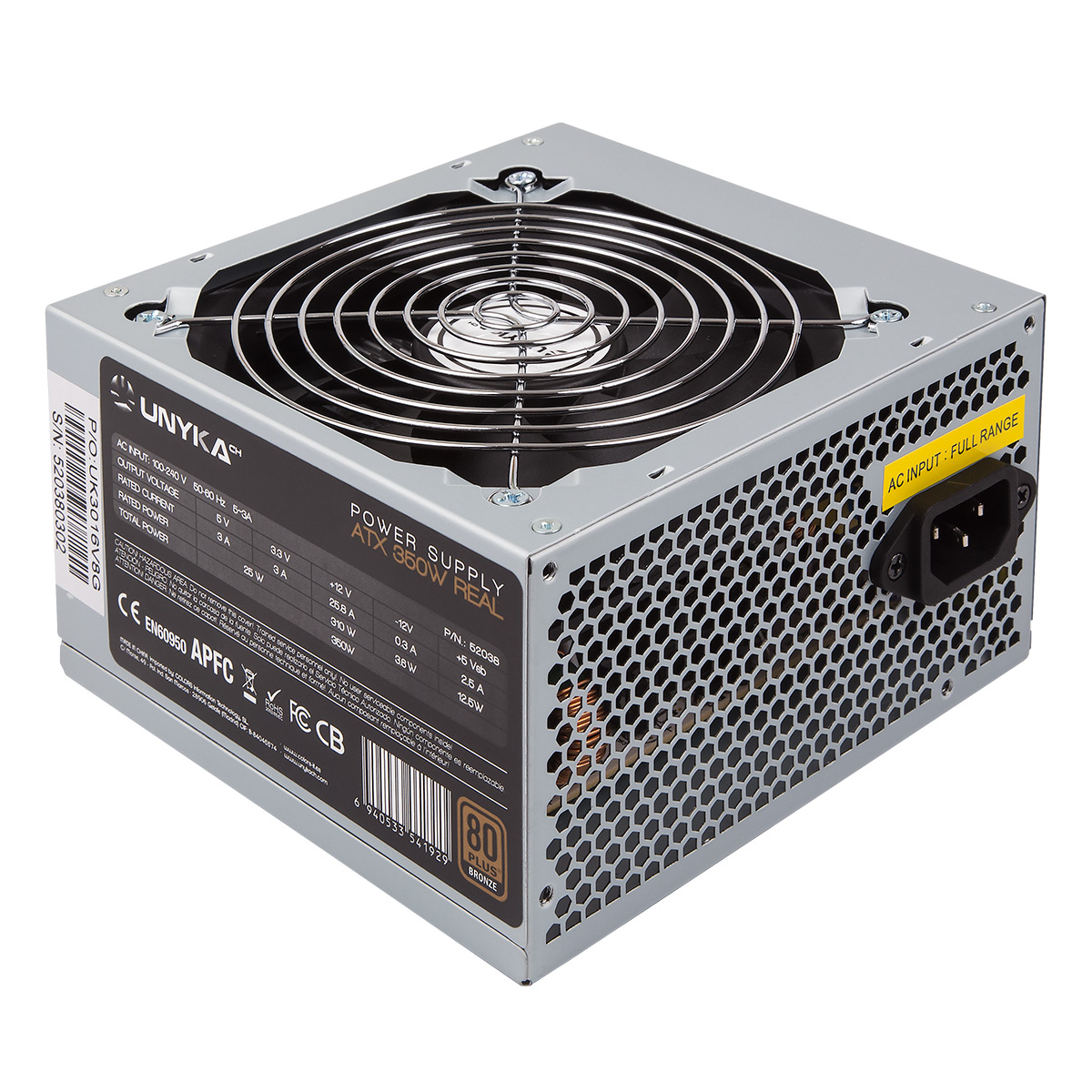 UNYKAch Fuente de Alimentación ATX 350W 80 Plus Bronce