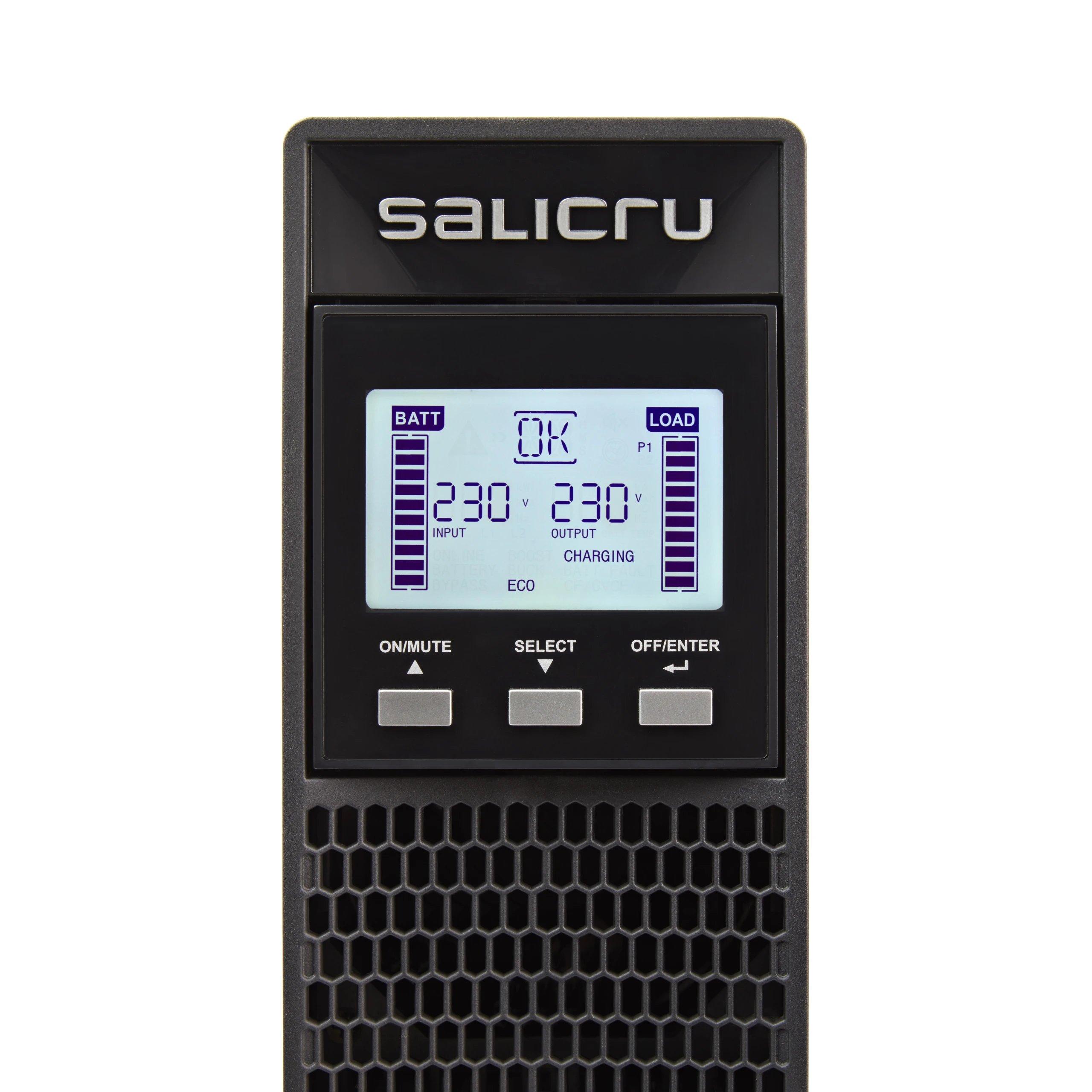 Salicru - SAI (UPS) SALICRU Line-interactive con salida senoidal 800 VA / 720 W para servidores y redes, estabilización AVR, panel LCD orientable, montaje torre o rack 2U, protección ADSL/módem y EPO, RS-232/USB/SNMP