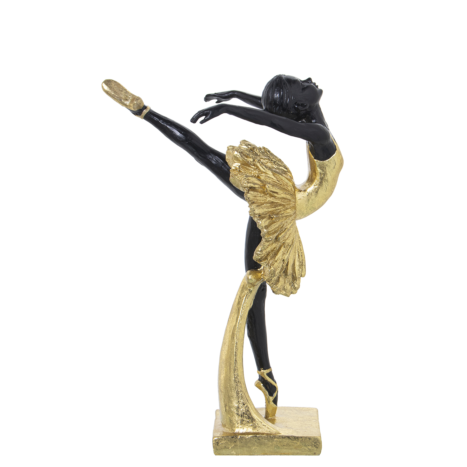 Figura resina bailarina dorada, negra 13x16x25cm