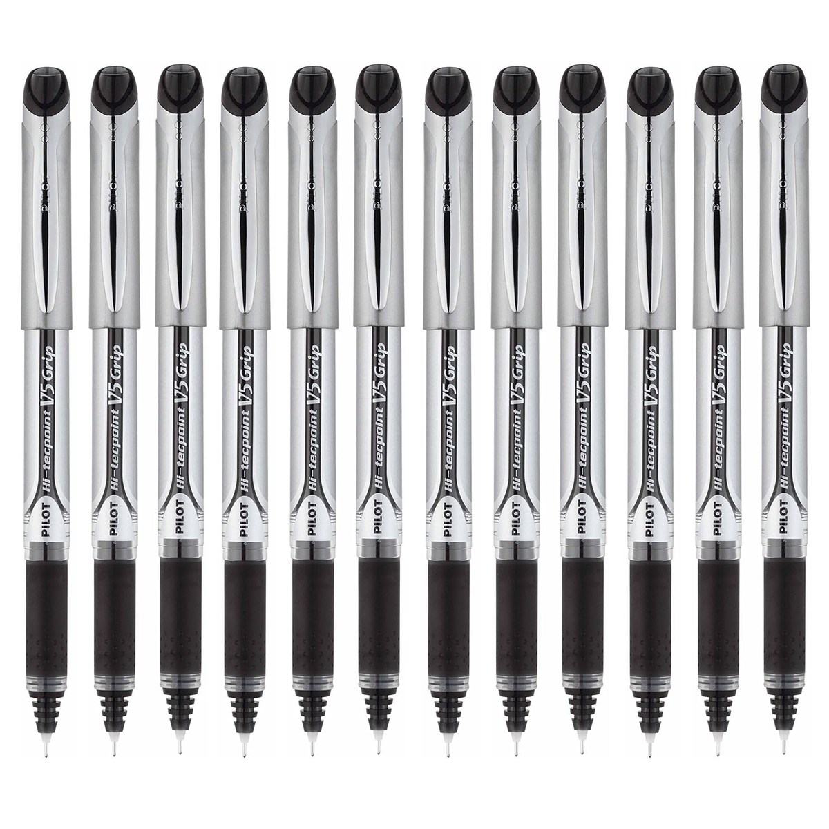 Pilot Hi-Tecpoint V5 Grip Bolígrafo Roller Punta Aguja Tinta Líquida Negro (Pack de 12)