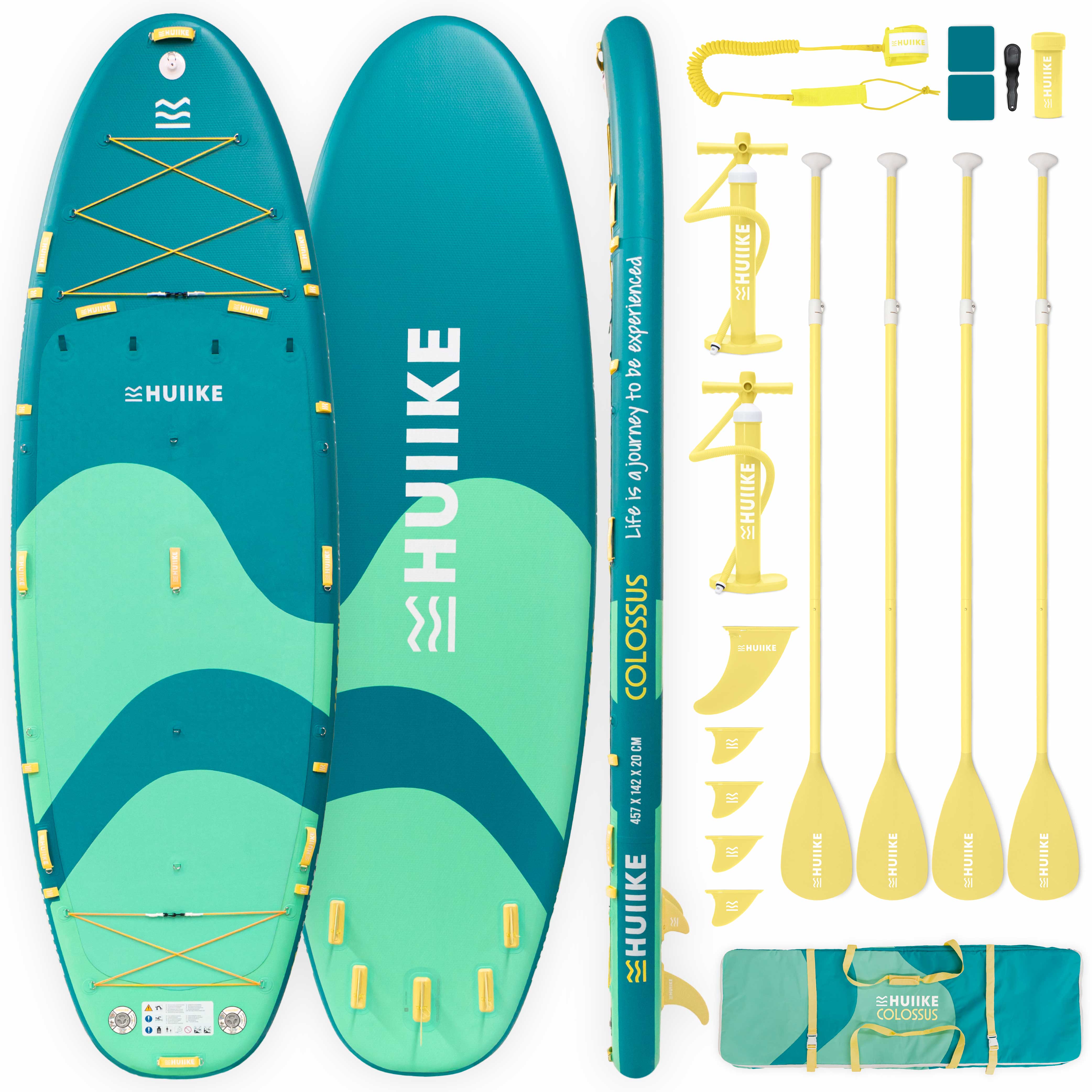 HUIIKE Tabla Paddle Surf Hinchable XXL 15' para 4 Personas con Accesorios Incluidos, 4 Remos, Quillas y 2 Infladores. Stand Up Paddle Board Gran Estabilidad y Resistencia. Soporta hasta 480 kg