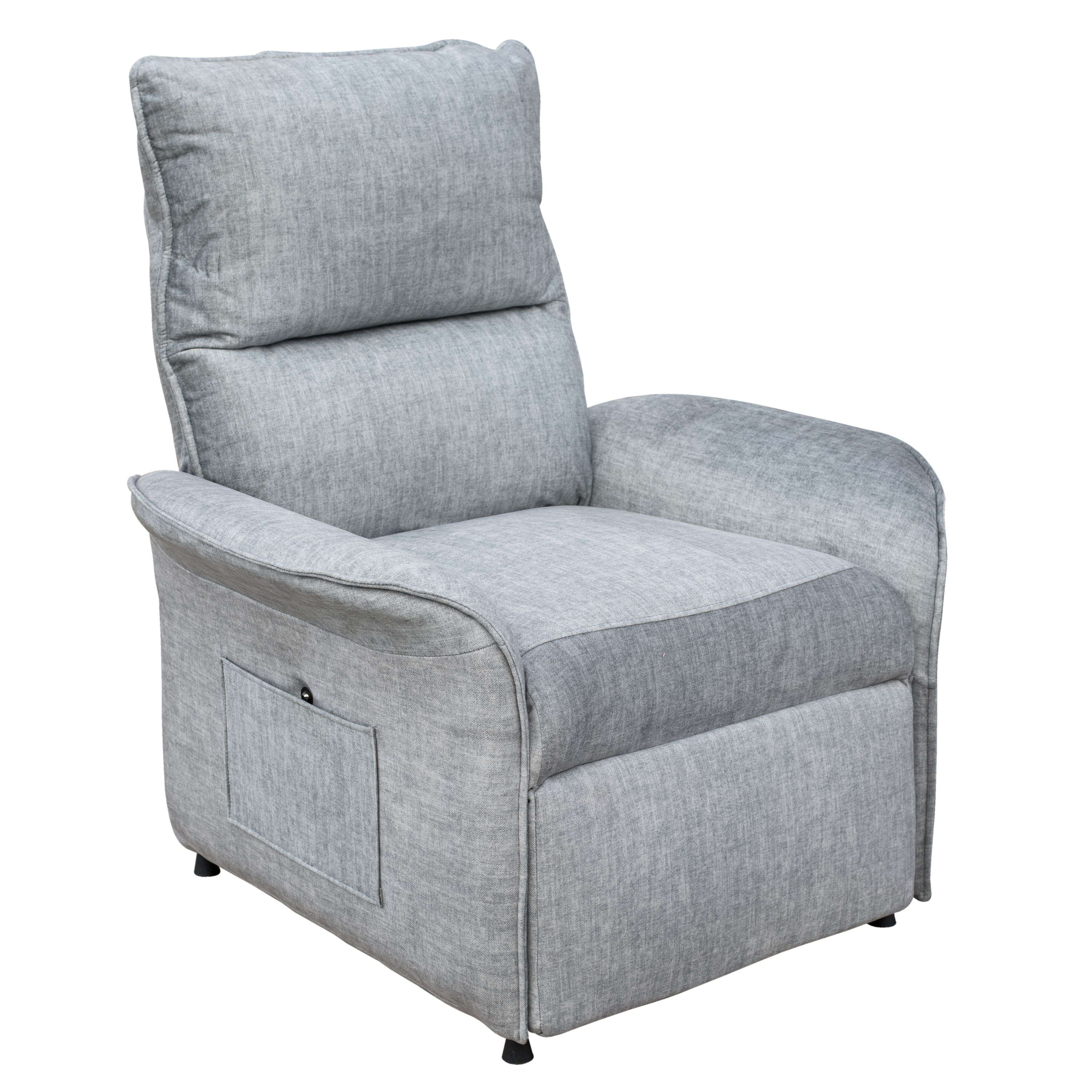 Miroytengo Sillón Reclinable Son para Sala en Color Gris con Mando Eléctrico 2 Posiciones Bolsillo Lateral Tela 86x99x80 cm