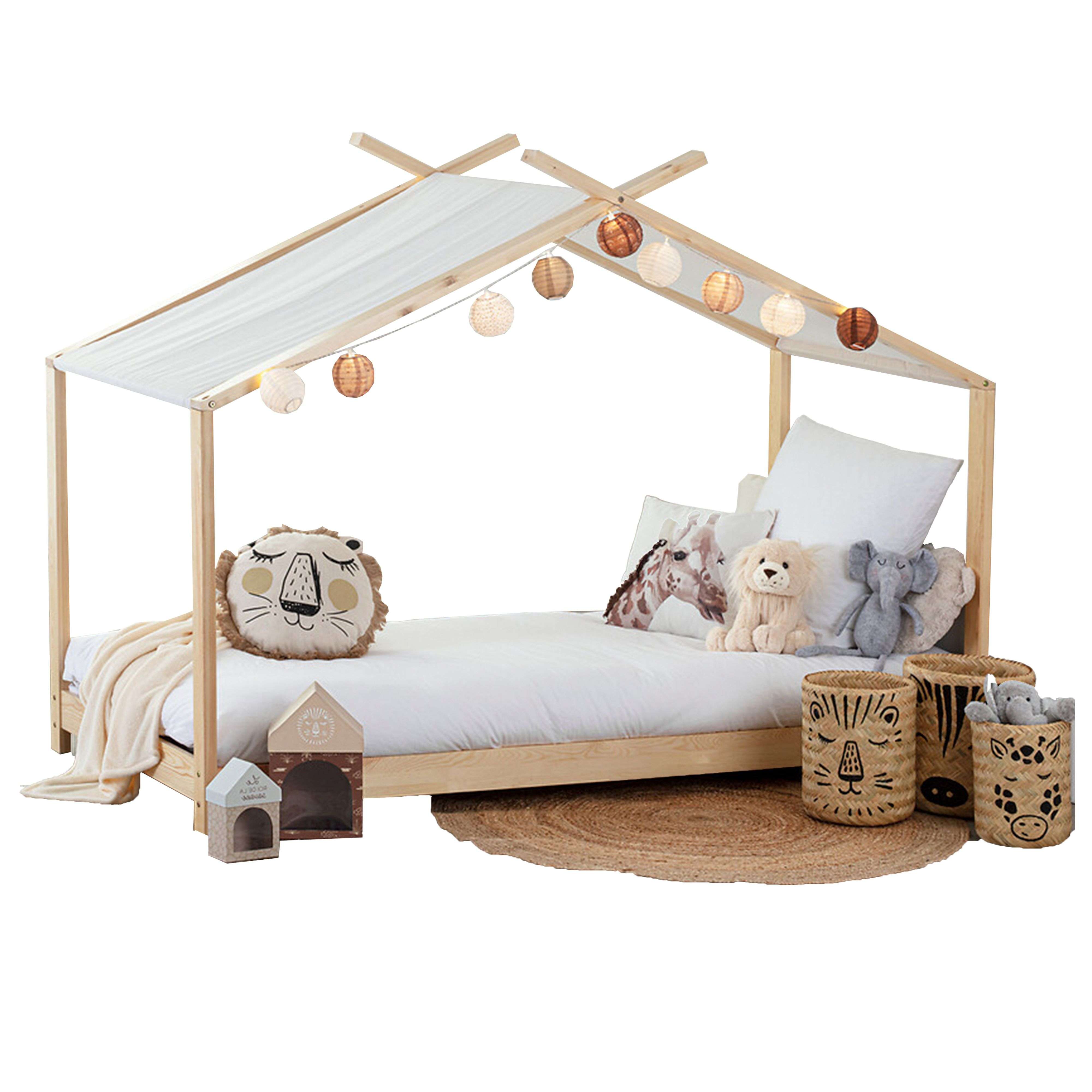 Miroytengo Cama Juvenil Infantil Tienda de Campaña Ilian Blanco y Roble 90x190 cm