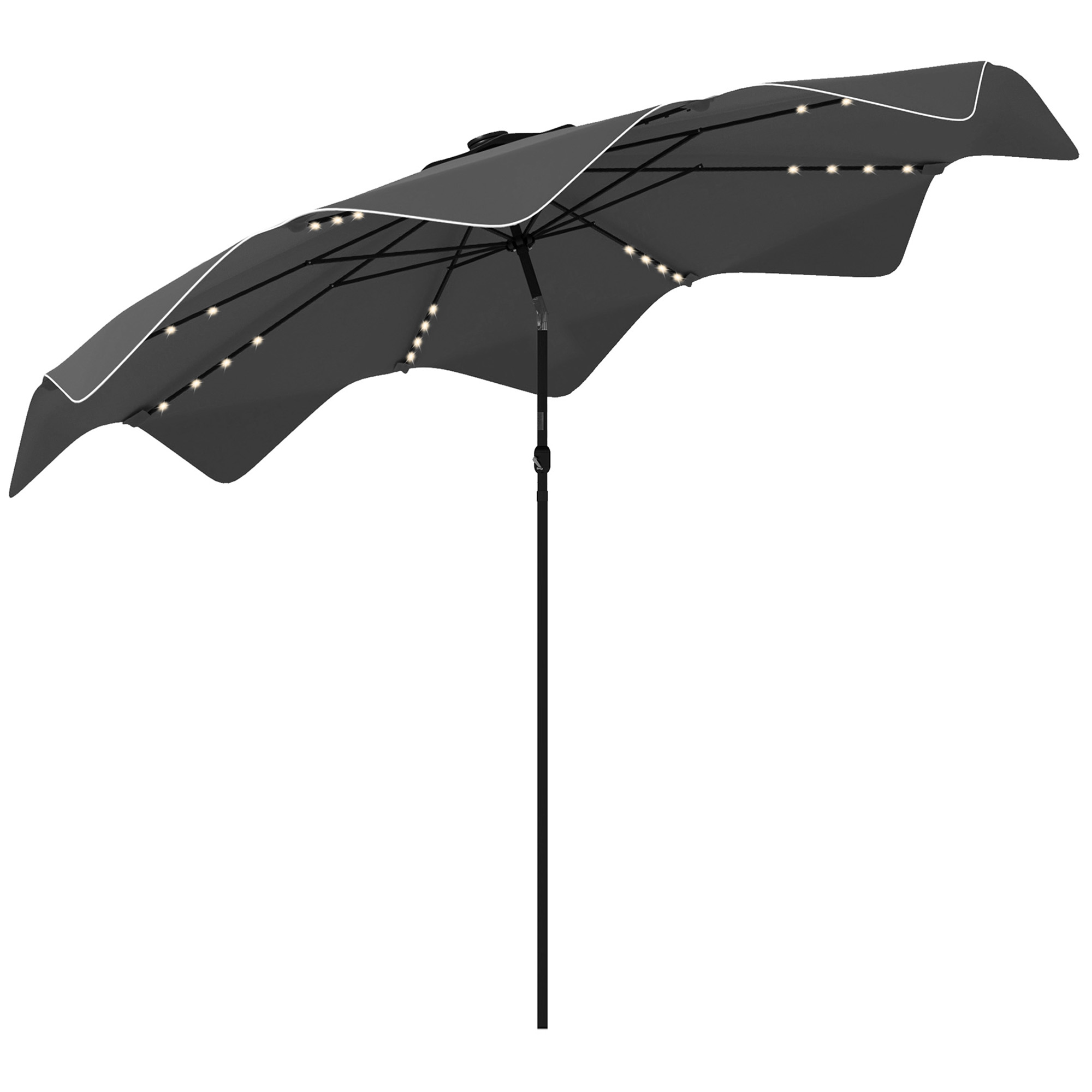 Outsunny Sombrilla de Jardín Ø292x254 cm Parasol de Terraza Manual con 32 Luces LED Solares 8 Varillas Ángulo Ajustable Impermeable y Rejillas de Ventilación para Patio