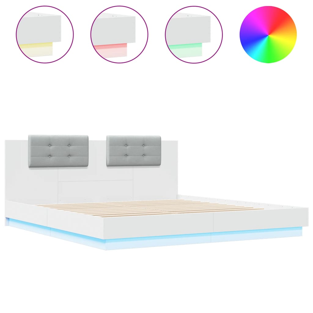 vidaXL Estructura de cama con cabecero y luces LED blanco 200x200 cm