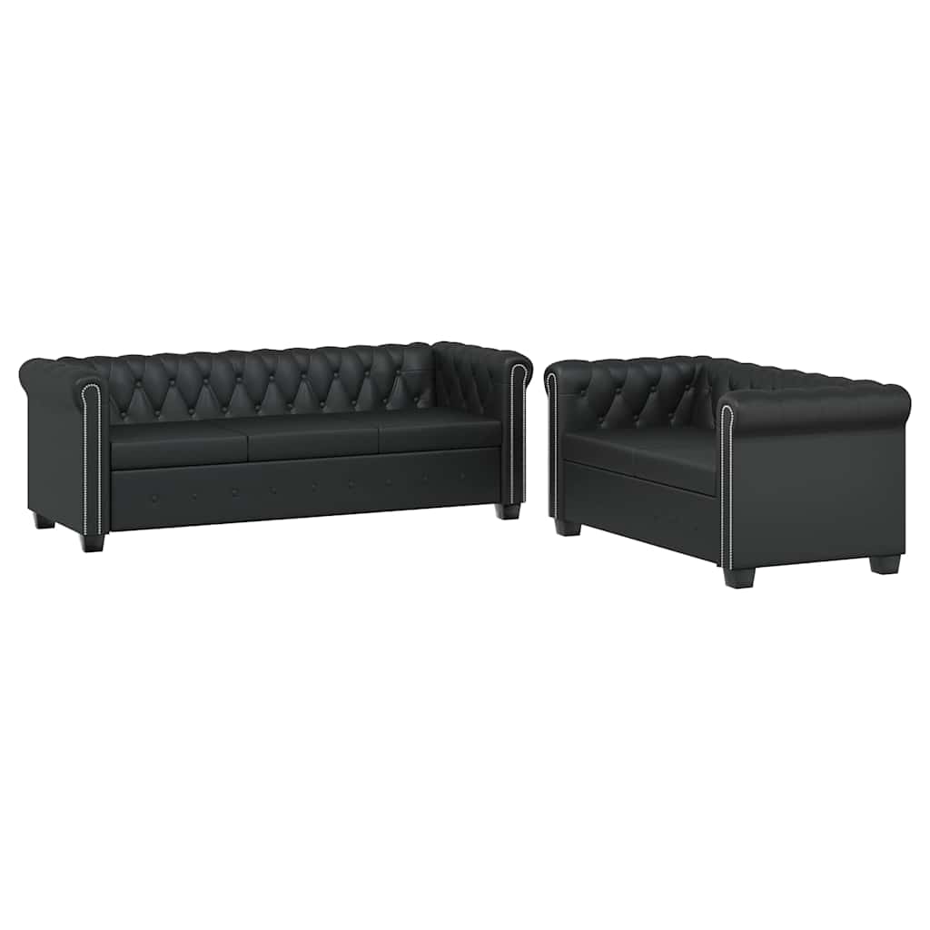 vidaXL Sofás Chesterfield de 2 y 3 plazas cuero sintético negro